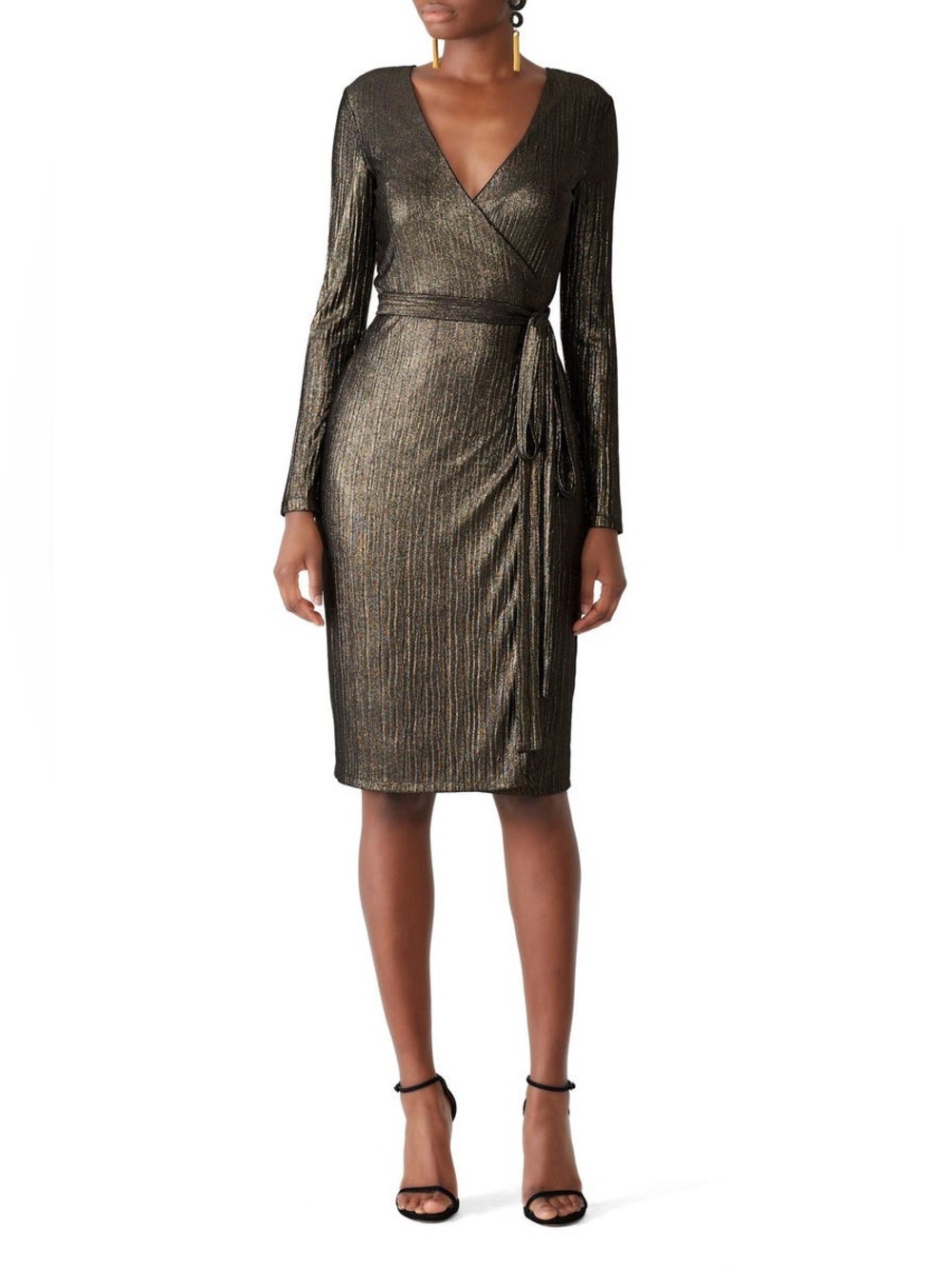 Rachel Roy Antique Gold Metallic Wrap Midi Dress